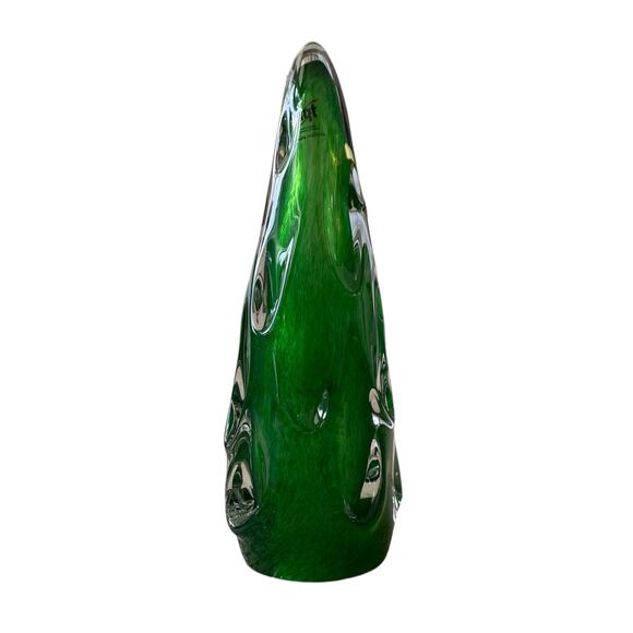 Hand Blown Solid Art Glass CHRISTMAS TREE 11in Green Holiday Decor NEW - Picture 9 of 10